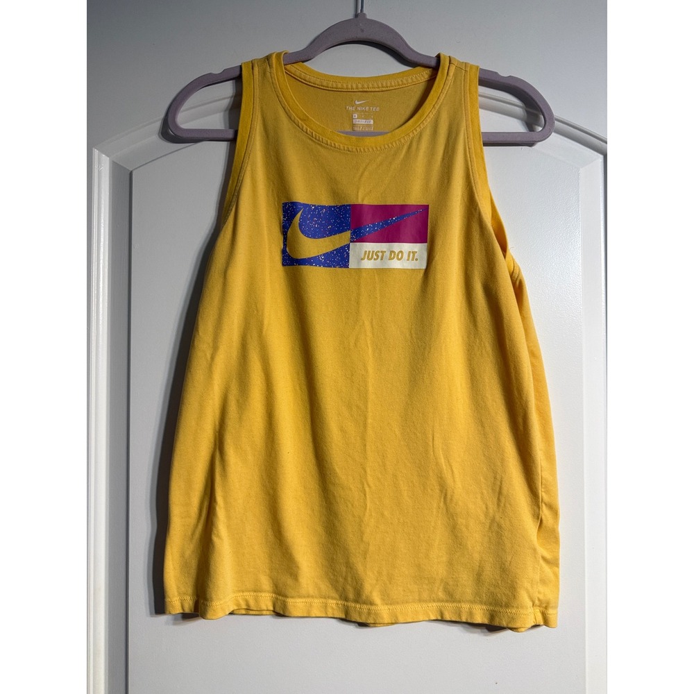 Nike Tank Top Mens Medium Yellow Just Do It Graphic Dri-FIT Sleeveless Retro Gym